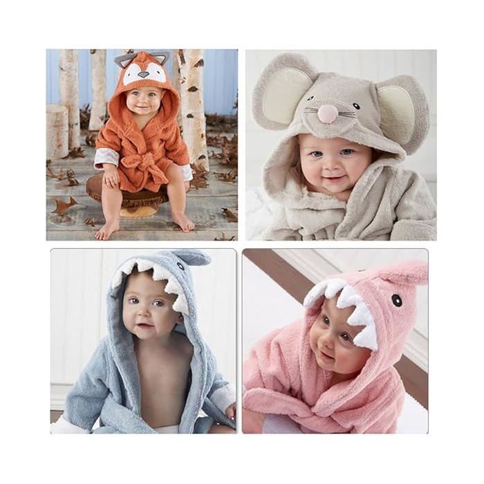Lindo albornoz con capucha de algodón suave con diseño de animales para bebé niño/niña y toalla de baño para bebé.