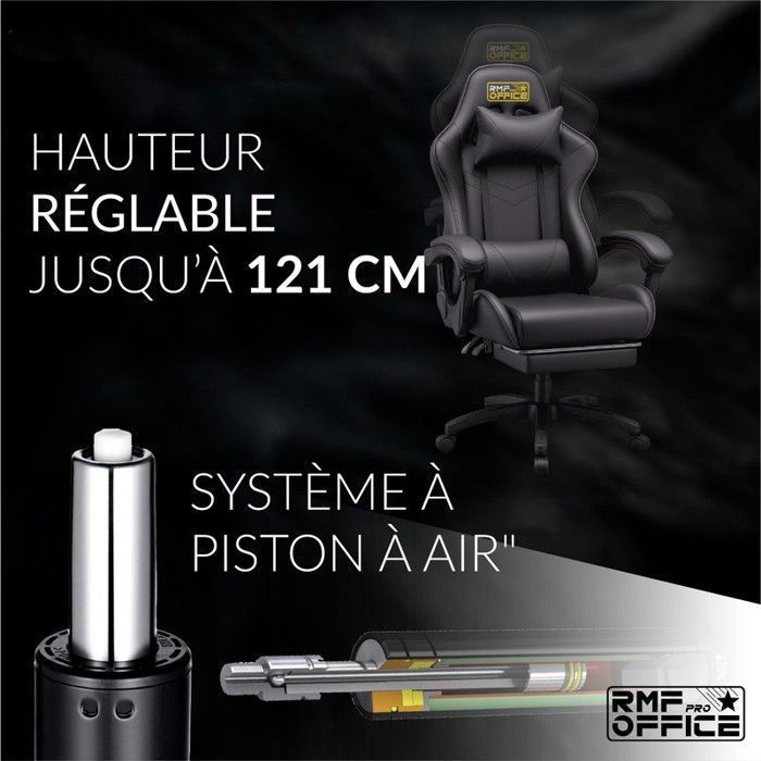 Ergonomic gaming chair with footrest | Adjustable reclining gaming chair – Long-lasting comfort, black