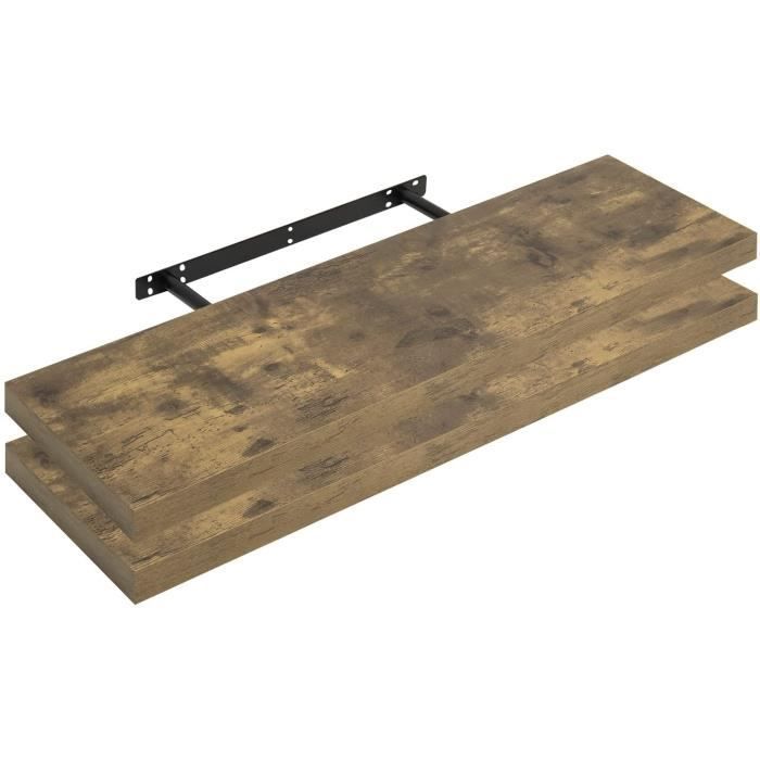 Juego de 2 estantes de pared WOLTU, estante colgante, estante flotante para CD/DVD, 100x23x3,8cm, marrón rústico, RG9317hov-2