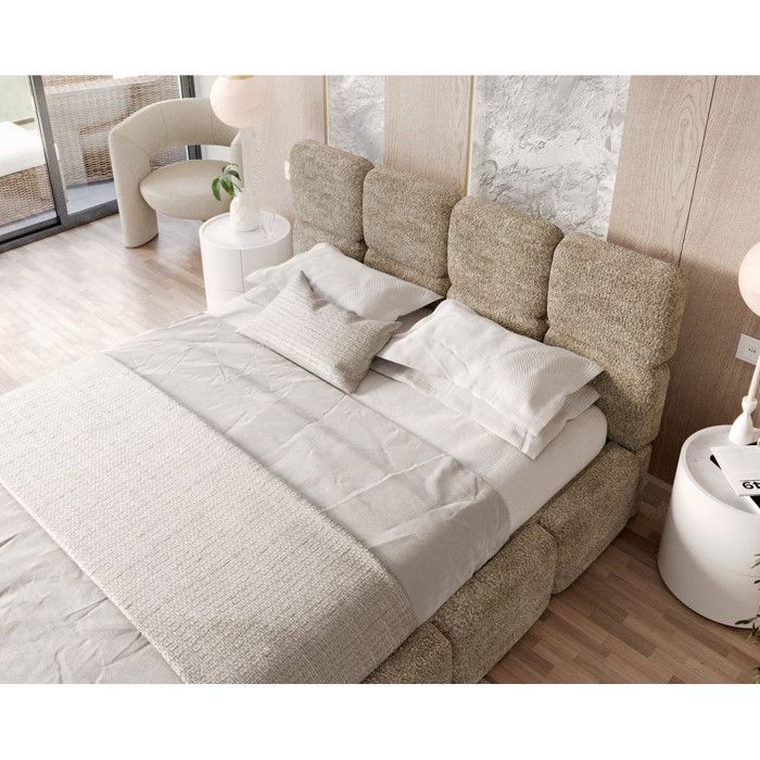 Letto contenitore Delicato 140 x 190 cm con rete a doghe sollevabile, beige scuro