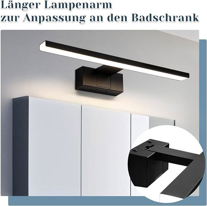 Aplique de pared para baño Homefire LED con luz de espejo, color negro, resistente al agua IP44, luz blanca neutra moderna de 4000K.