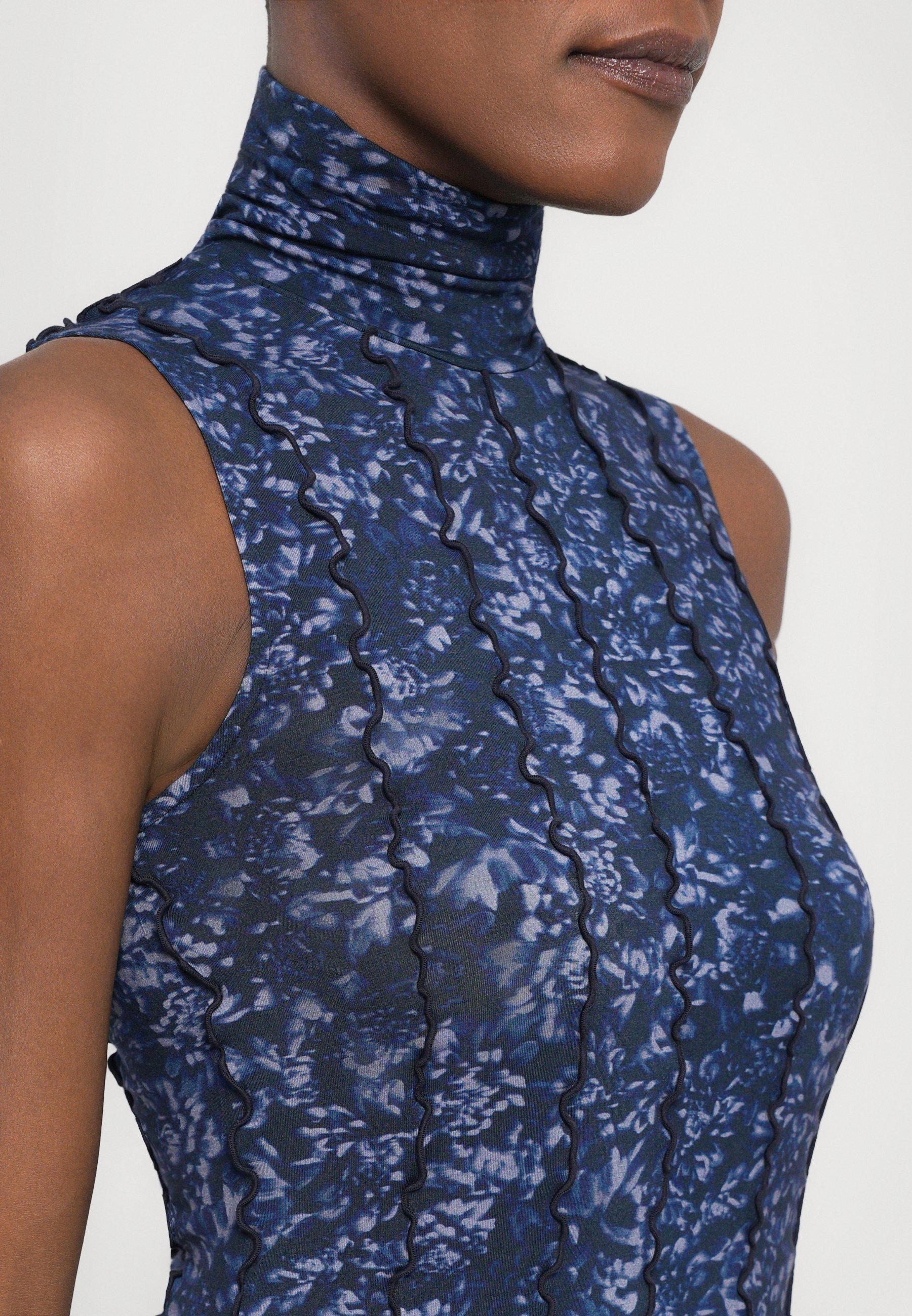 Proenza Schouler White Label VALENTINA DRESS PRINTED - Jersey jurk - marineblauw/leisteengrijs