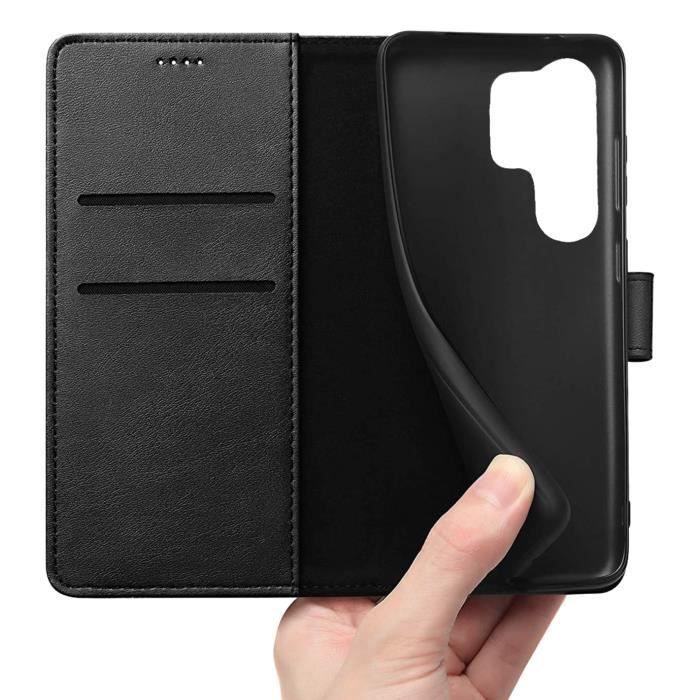 Funda para Samsung Galaxy S23 ULTRA - Funda tipo cartera negra con cierre magnético y ranuras para tarjetas de Phonillico®