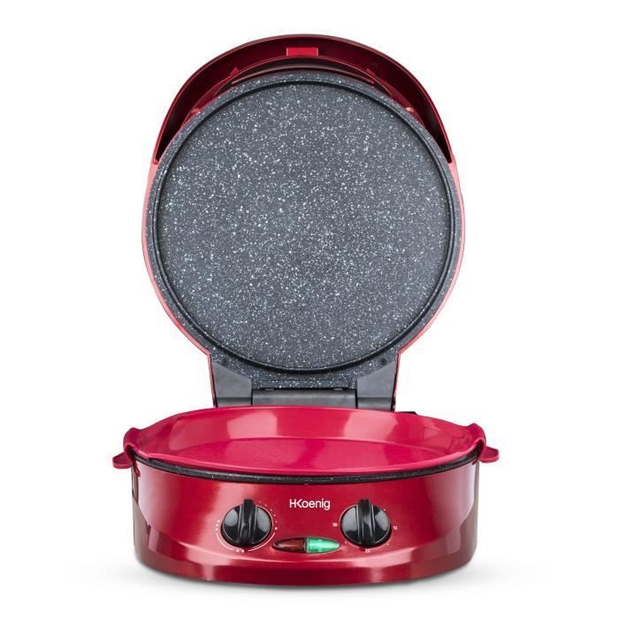 Appareil à tarte express HKOENIG - TRT180 - Four à Pizza - Multicuiseur Multifonction - Température jusqu'à 210°C - Rouge - 1800W