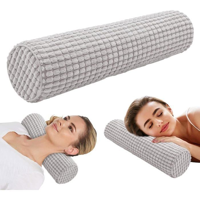 Cojín cilíndrico con funda, de espuma viscoelástica, 11 x 45 cm, cojín ortopédico, lavable, cojín de posicionamiento