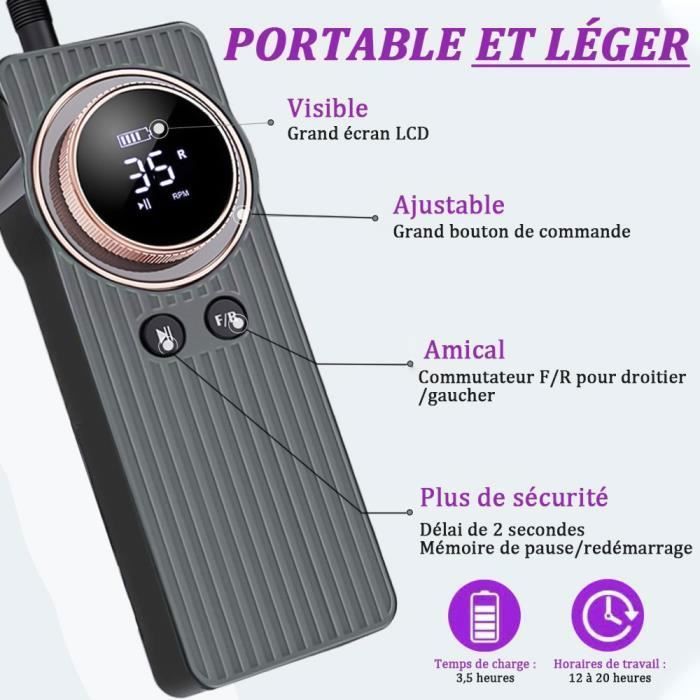 Professionel negleboremaskine - 35000 RPM manicureboremaskine - 2400mAh genopladelig - LED-display og 62 slibebits