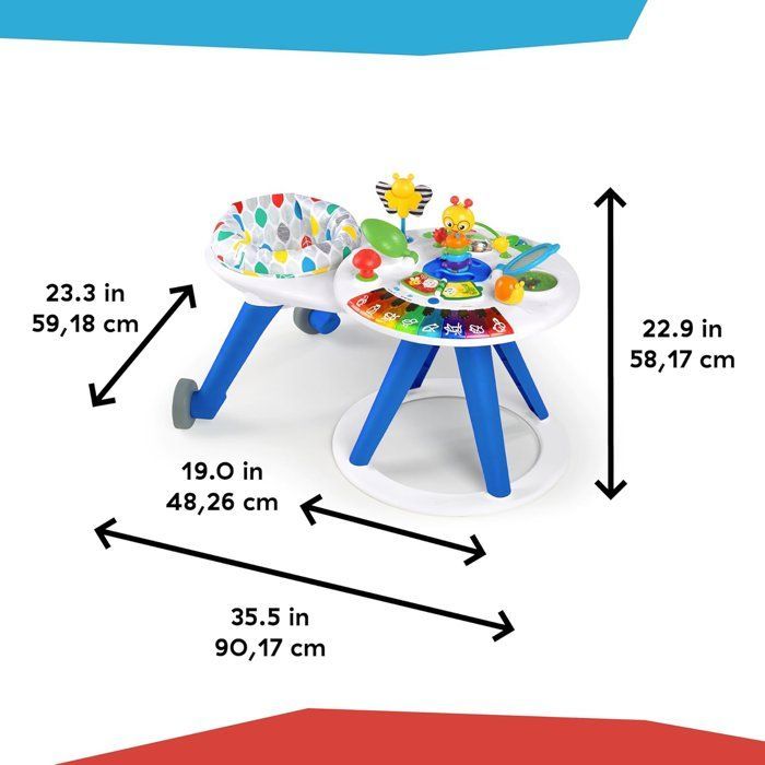 BABY EINSTEIN 4-in-1 Convertible Baby Walker Activity Table, 360° Rotating, Safe, Baby Gift, Piano, Music
