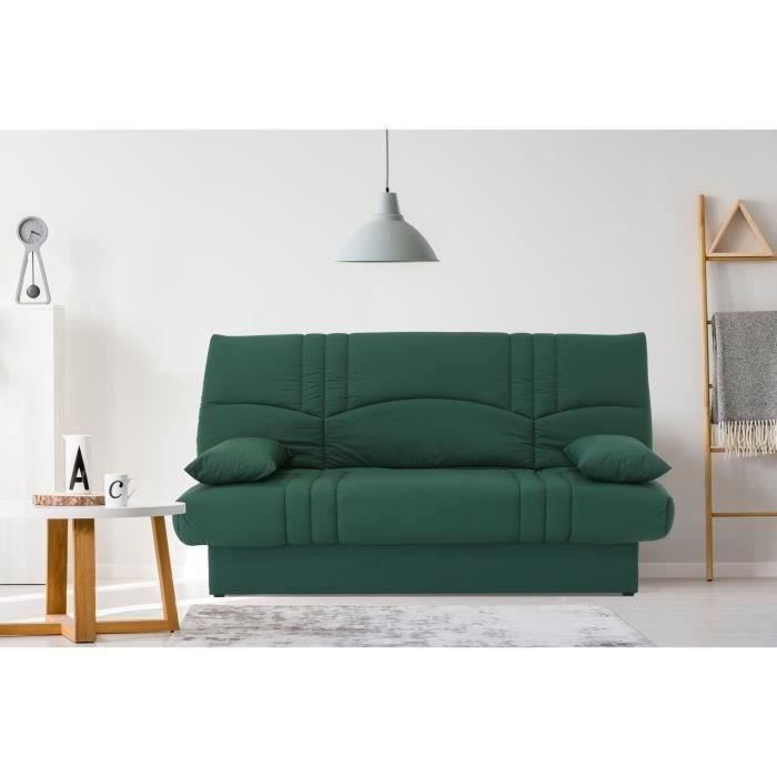 Divano letto a 3 posti con meccanismo click-clack - Tessuto verde foresta - L 190 x P 92 cm - DREAM - Stile contemporaneo