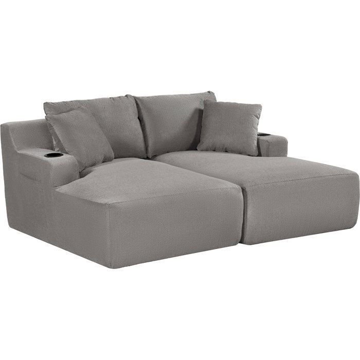 Canapé compressé modulable - 2 places - MARTY - Tissu Gris clair - Rangement & Porte-verres - 180 x 157 x 88 cm