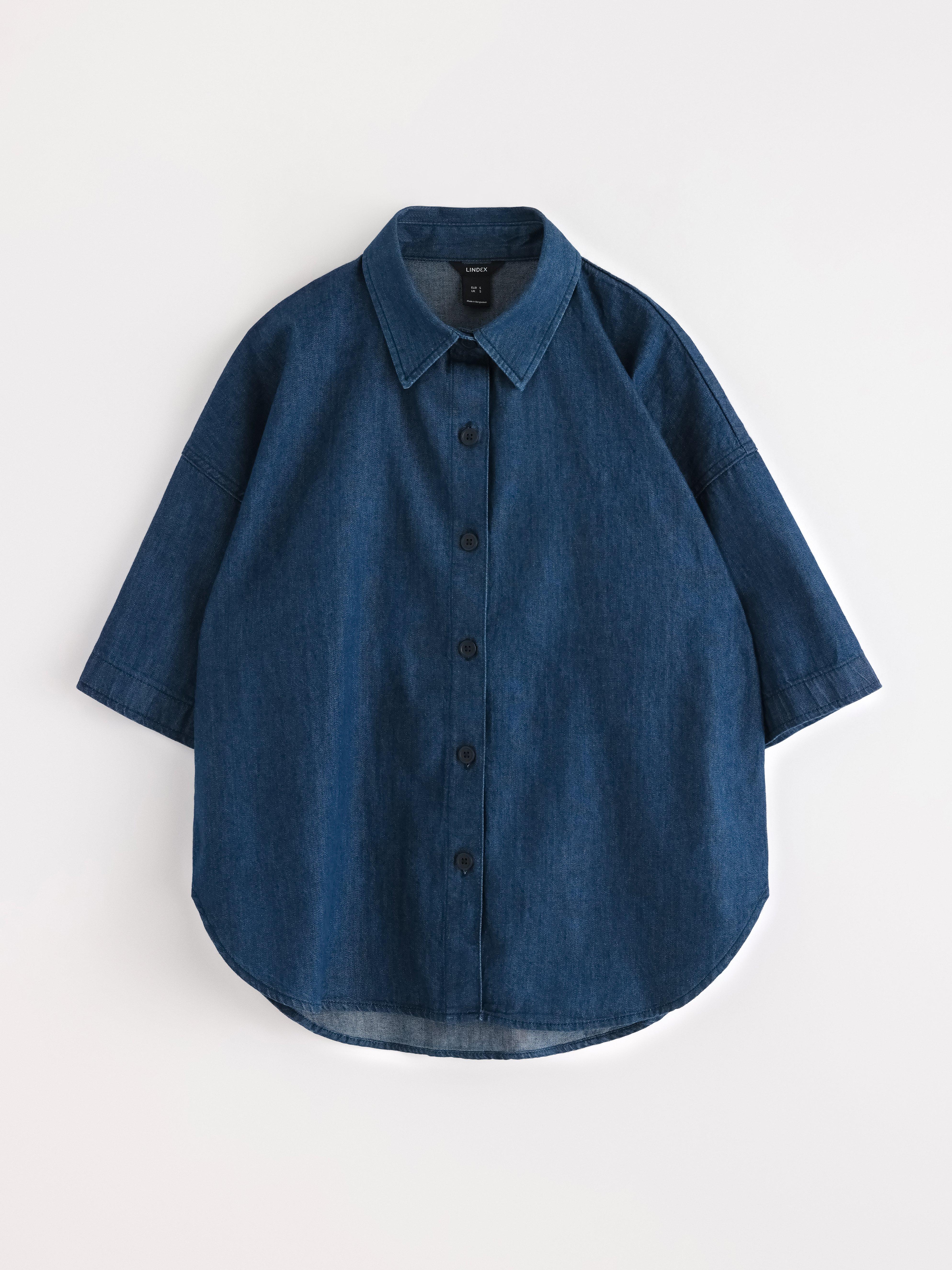 Džínová košile s krátkým rukávem Tmavý denim