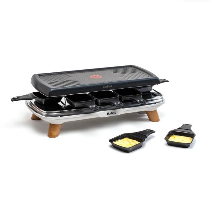 Plancha para raclette TEFAL GOURMET con 8 cazoletas extragrandes, más indulgencia, gris RE610D12