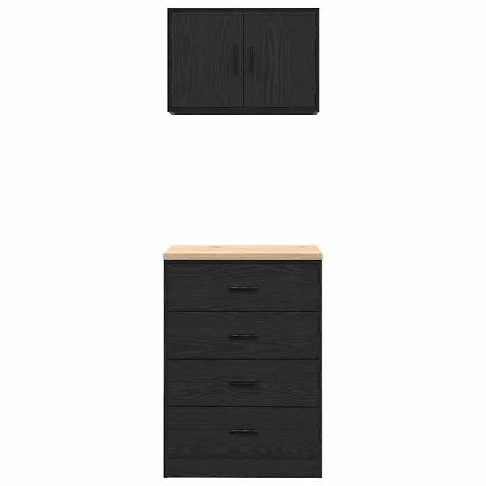 vidaXL Armarios para garaje, 2 unidades, madera de ingeniería negra 3328333