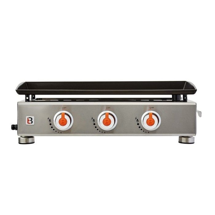 Parrilla de gas Alicia II de acero inoxidable con 3 quemadores - Brasero - 3 quemadores - Placa de acero esmaltado de 67 x 34 cm - Capacidad para hasta 10 personas - 7,5 kW, Gris