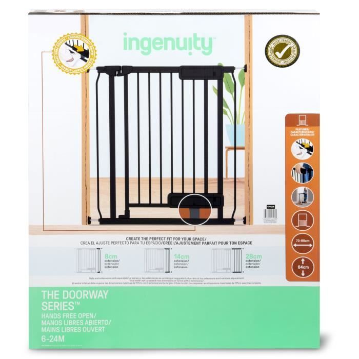 INGENUITY - Stair safety gate for children and pets, hand or foot opening, 84cm high, width between 73 and 80cm