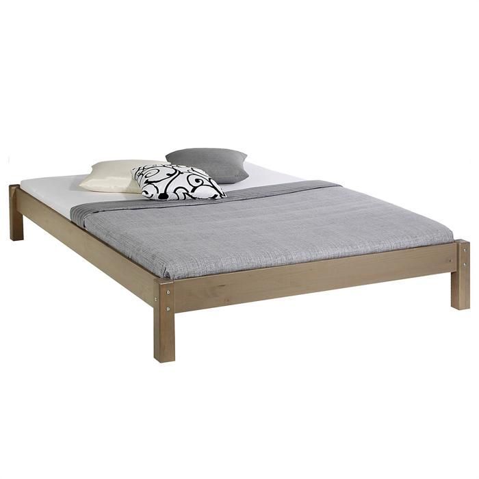 Cama futón doble TAIFUN para adultos, 140 x 190 cm, 2 personas, 2 plazas, pino macizo con tinte color topo.