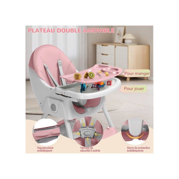 Trona para bebé - ALIGHTUP - Mecedora infantil con patas antideslizantes y ruedas giratorias con bloqueo - Rosa