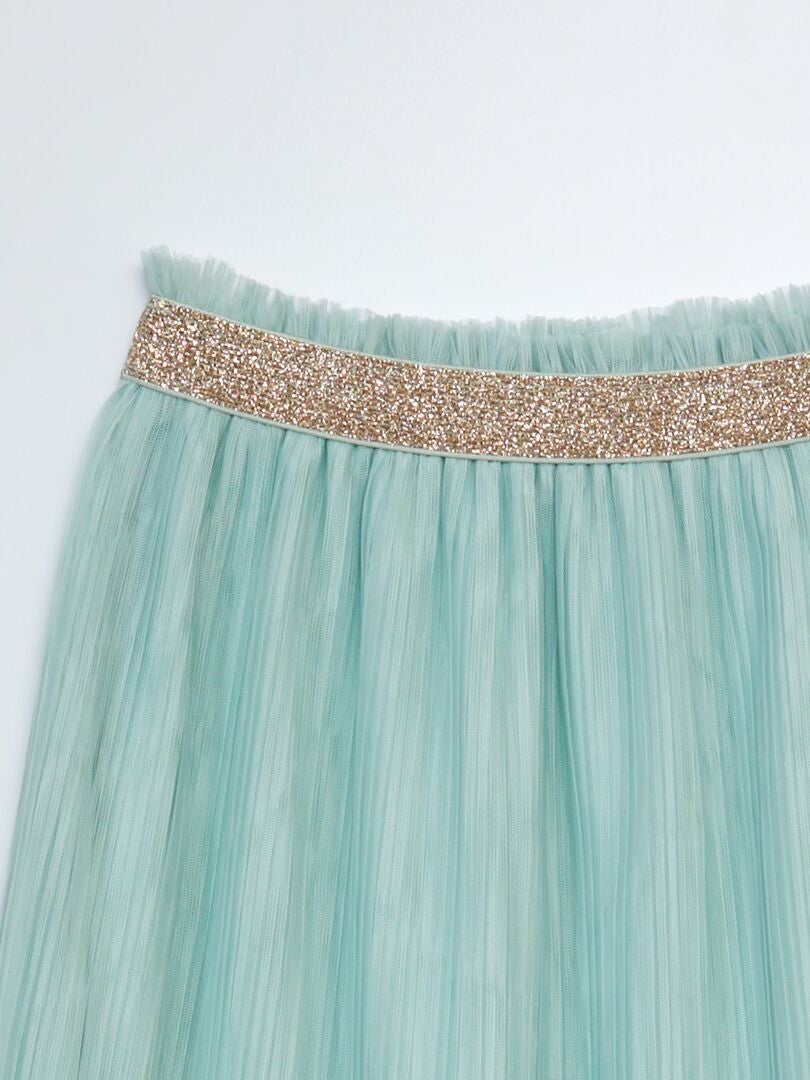 Geplooide tule rok met paillettenriem - blauw