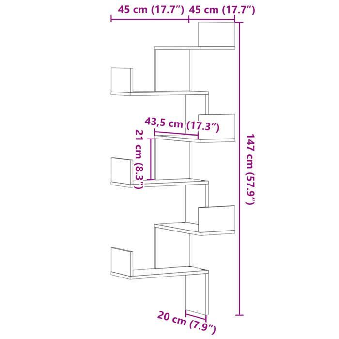 Estante de esquina de pared vidaXL, madera de roble de ingeniería hecha a mano, estante de esquina, estante colgante, estante de pared 852644