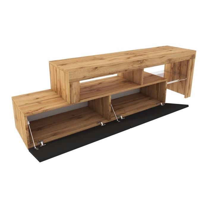 Mueble para TV - SELSEY - Asten - Roble Wotan - Negro - LED integrado
