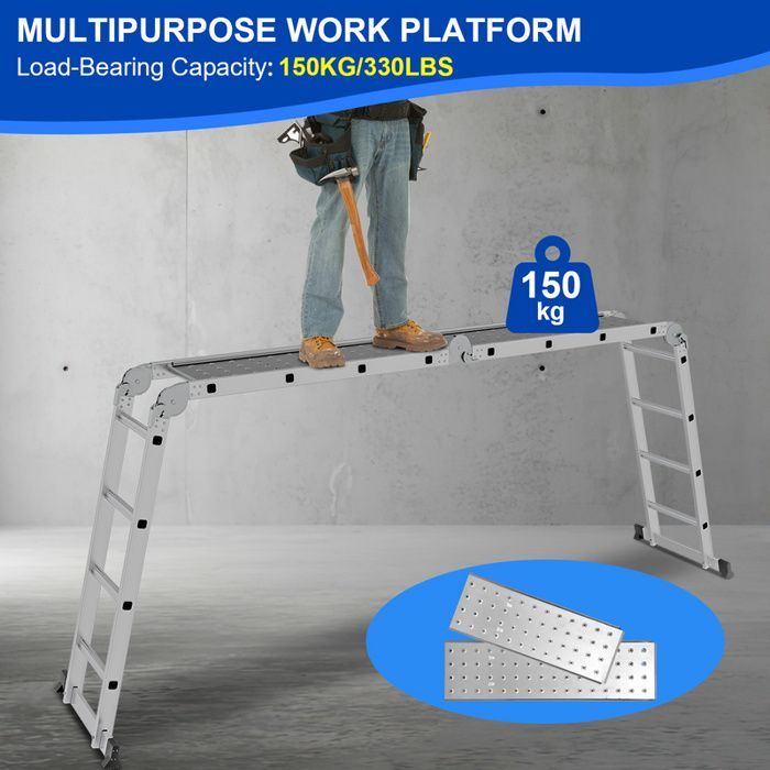 Escalera plegable de aluminio Yaskilosiu, escalera telescópica de 4x5 x 580 cm, escalera multifuncional, escalera doméstica