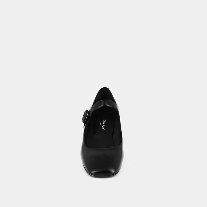 Salomés à talons et bouts carrés  en cuir noir