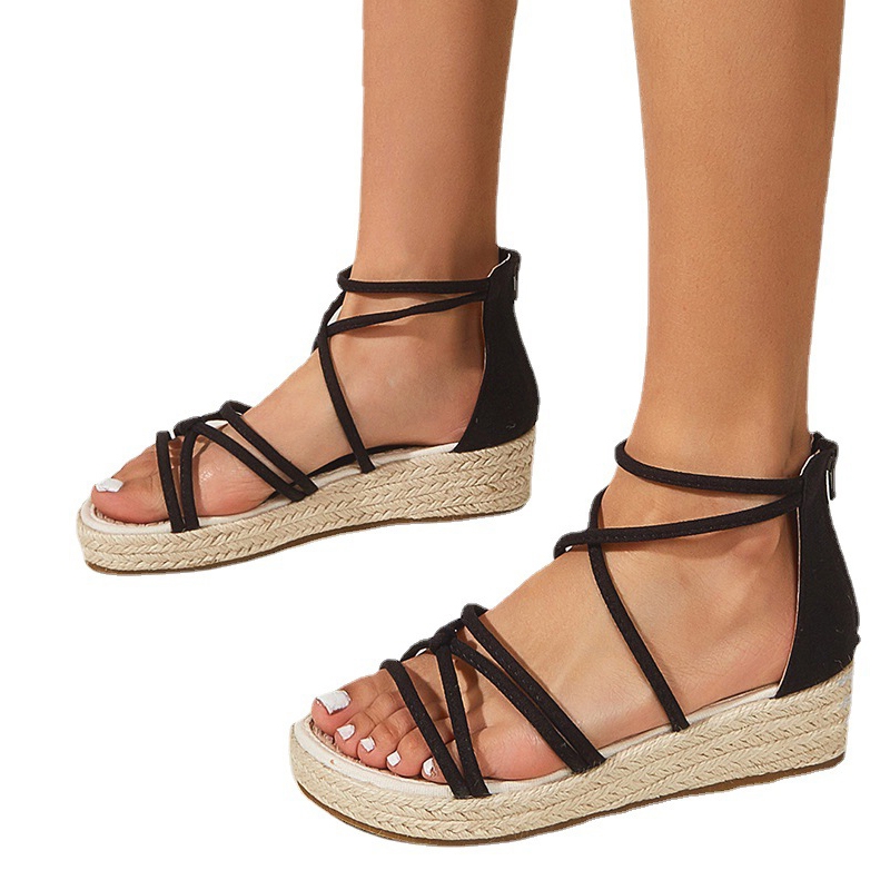 Sandales compensées à boucle simple, style romain, pour femme, tendance été T2233 2
