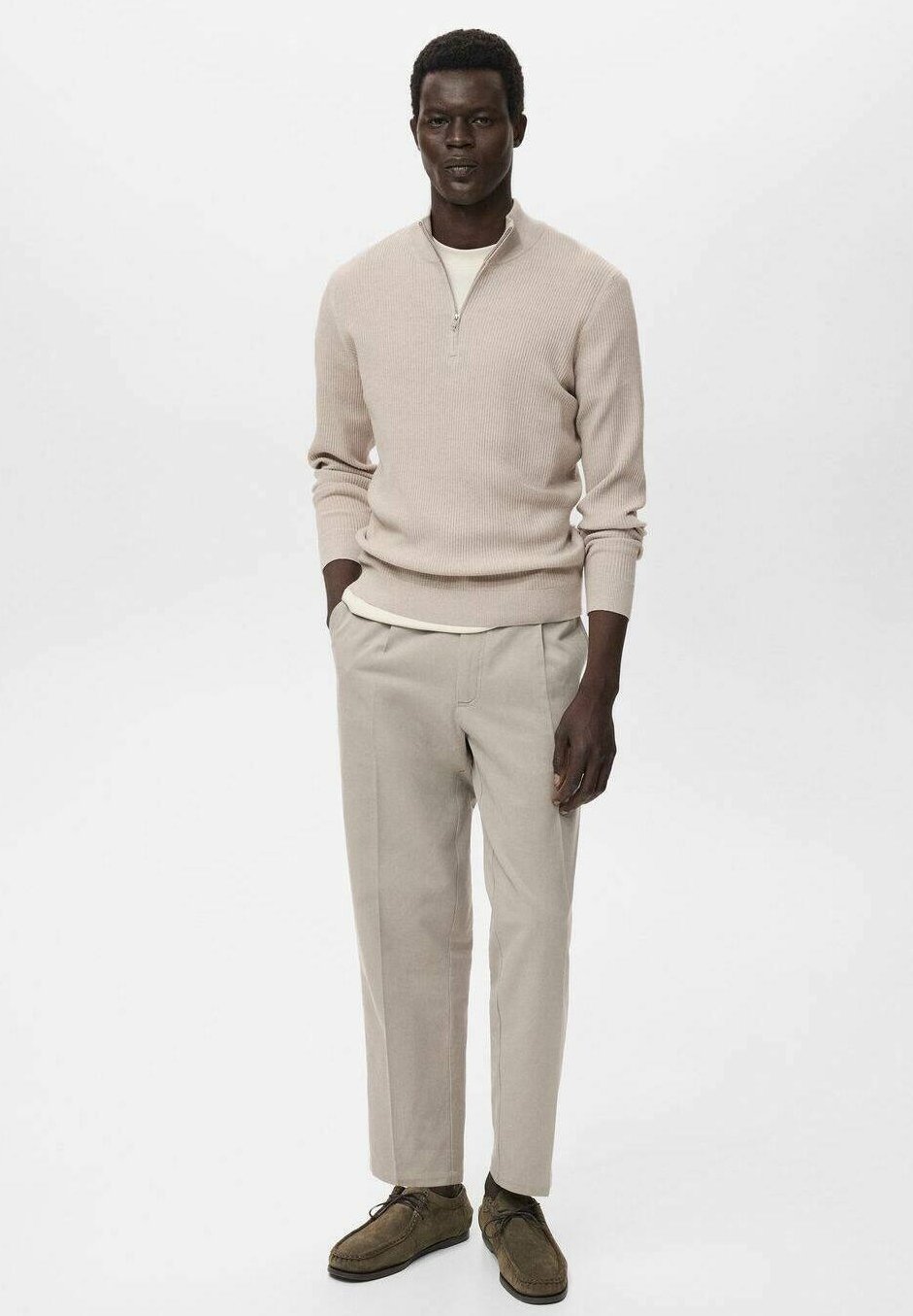 Maglione Mango CON ZIP SUL COLLO - beige