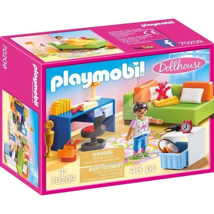 PLAYMOBIL 70209 Children's Bedroom with Sofa Bed, Traditional House, Dollhouse, 43 Pieces, Ages 4+