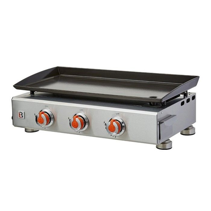 Parrilla de gas Alicia II de acero inoxidable con 3 quemadores - Brasero - 3 quemadores - Placa de acero esmaltado de 67 x 34 cm - Capacidad para hasta 10 personas - 7,5 kW, Gris