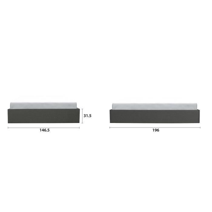 ECLIPSE Lit coffre adulte - Tissu gris foncé - Sommier inclus - l 140 x L 190 cm