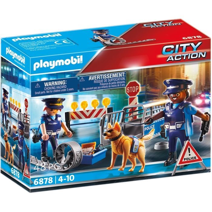 PLAYMOBIL 6878 Barrage de police, City Action, Contient un barrage de police avec chien policier et de nombreux accessoires, dès 4 a