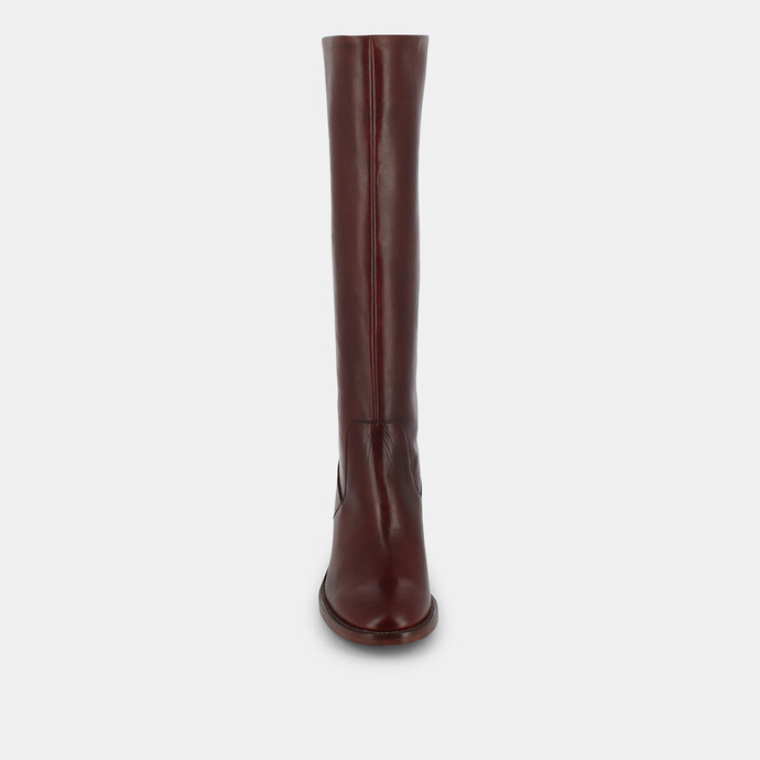 Bottes à talons carrés  en cuir rouge