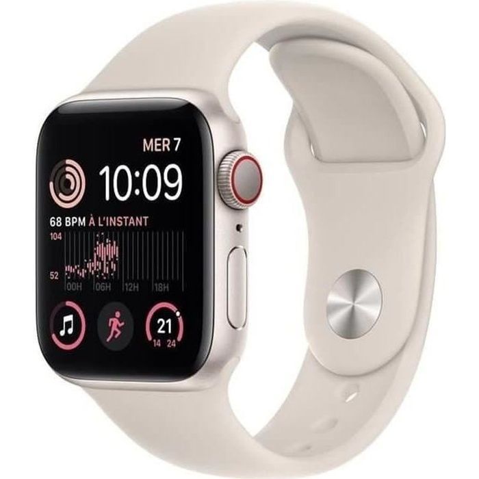 Apple Watch (Series SE) 2022 GPS 44 mm - Aluminium Lumière stellaire - Bracelet sport Blanc - Reconditionné - Excellent état