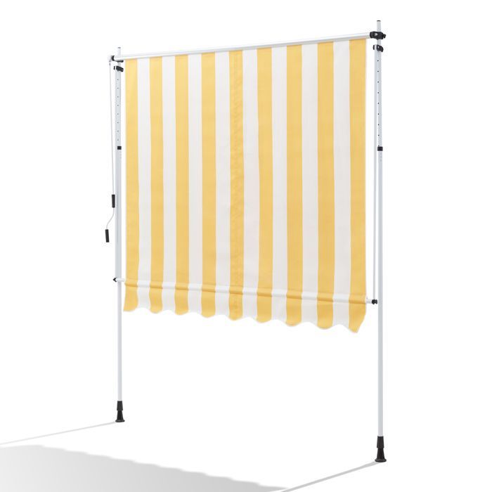 Handmatig te bedienen zonnescherm 300 x 150 cm - Geen boren nodig - Verstelbaar met slinger - Geel en wit