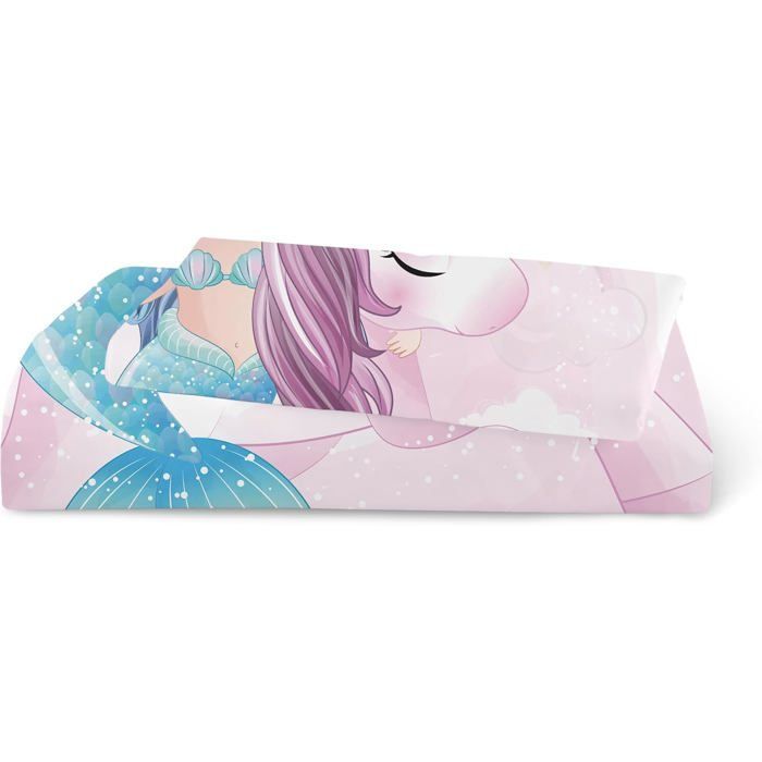Juego de ropa de cama infantil con funda nórdica individual de 90x190cm, funda nórdica y funda de almohada de 40x60cm, estampado 3D de princesa sirena.