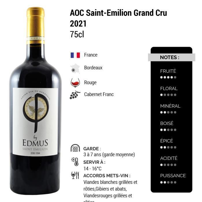 Saint-Emilion Grand Cru PHI by Edmus Rouge 2021 - 75cl - Château Edmus - Vin AOC Rouge de Bordeaux - Cépage Cabernet Franc