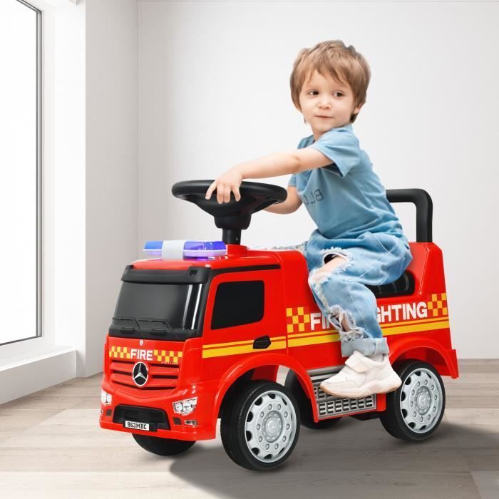 COSTWAY Porteur pour Enfants 12-36 Mois Voiture de Pompiers avec Espace de Rangement-Sonore et Lumineux - Rouge