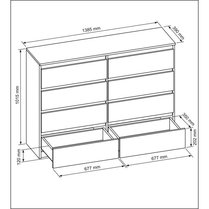 8-Drawer Chest of Drawers - Meblocker - 140 cm - Spacious Storage Unit - Living Room, Office, Bedroom & Children's Room - Sonoma White