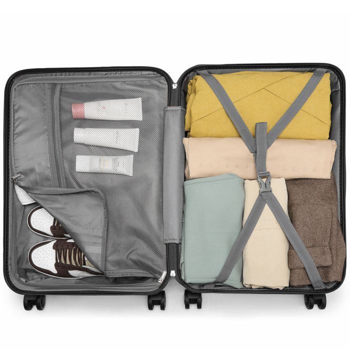 Maleta mediana Kono de 62x43x26 cm, carcasa rígida de ABS, maleta de viaje con ruedas, ultraligera, con cerradura TSA, 57 L, gris.