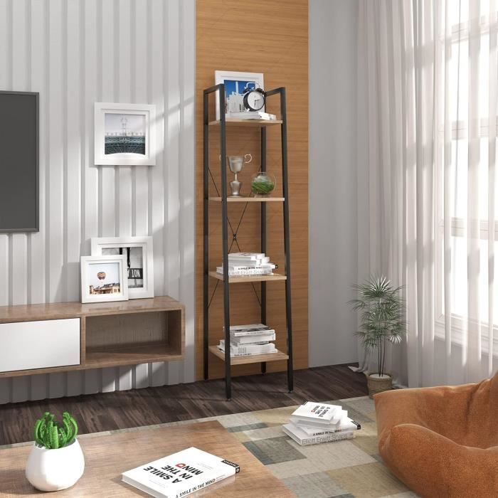 Estantería de almacenamiento WOLTU de acero y madera con 4 baldas, mueble de almacenamiento, 34x35x148cm, negro+roble claro