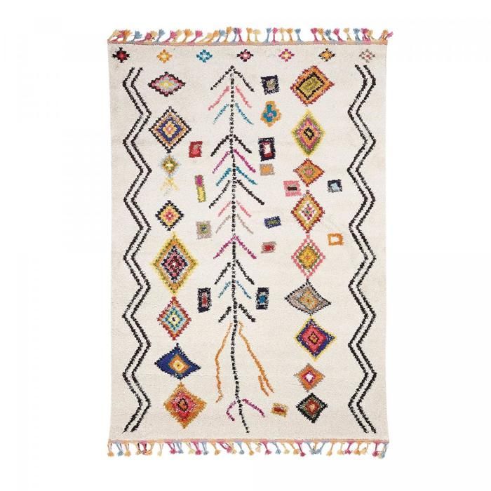 Tapete berbere 160x230 com padrão étnico tecido LYN5 OURIKA E marfim