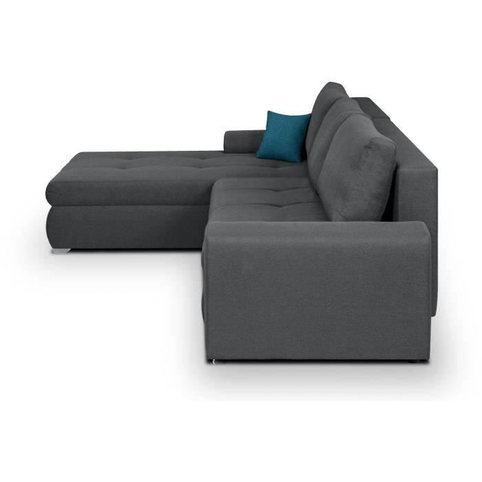 Canapé d'angle convertible réversible 5 places Indian - Tissu gris foncé - L 289 x P 94/188 x H 88 cm