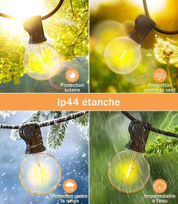 Guirlande Lumineuse Extérieure 30 Ampoules +3 de Rechange 9.8M - G40 Connexion 2 Chaînes, pour Pergola, Marché Nocturne