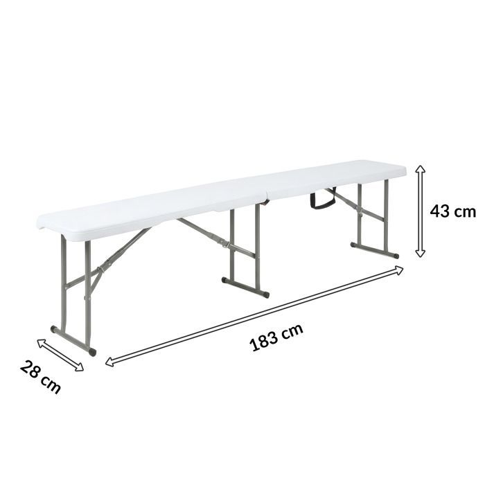 Folding bench 183 × 28 × 43 cm, White, weather resistant - Practical for garden & patio