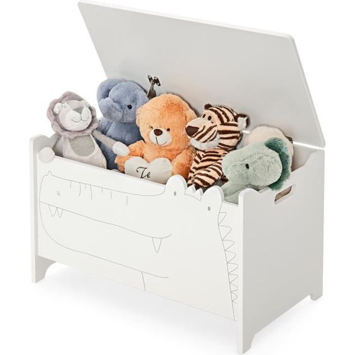 COSTWAY Coffre à Jouets en Bois pour Enfant avec Couvercle Rabattable et 2 Poignées, 60  x 33  x 38 cm, Blanc, pour Salle de Jeux