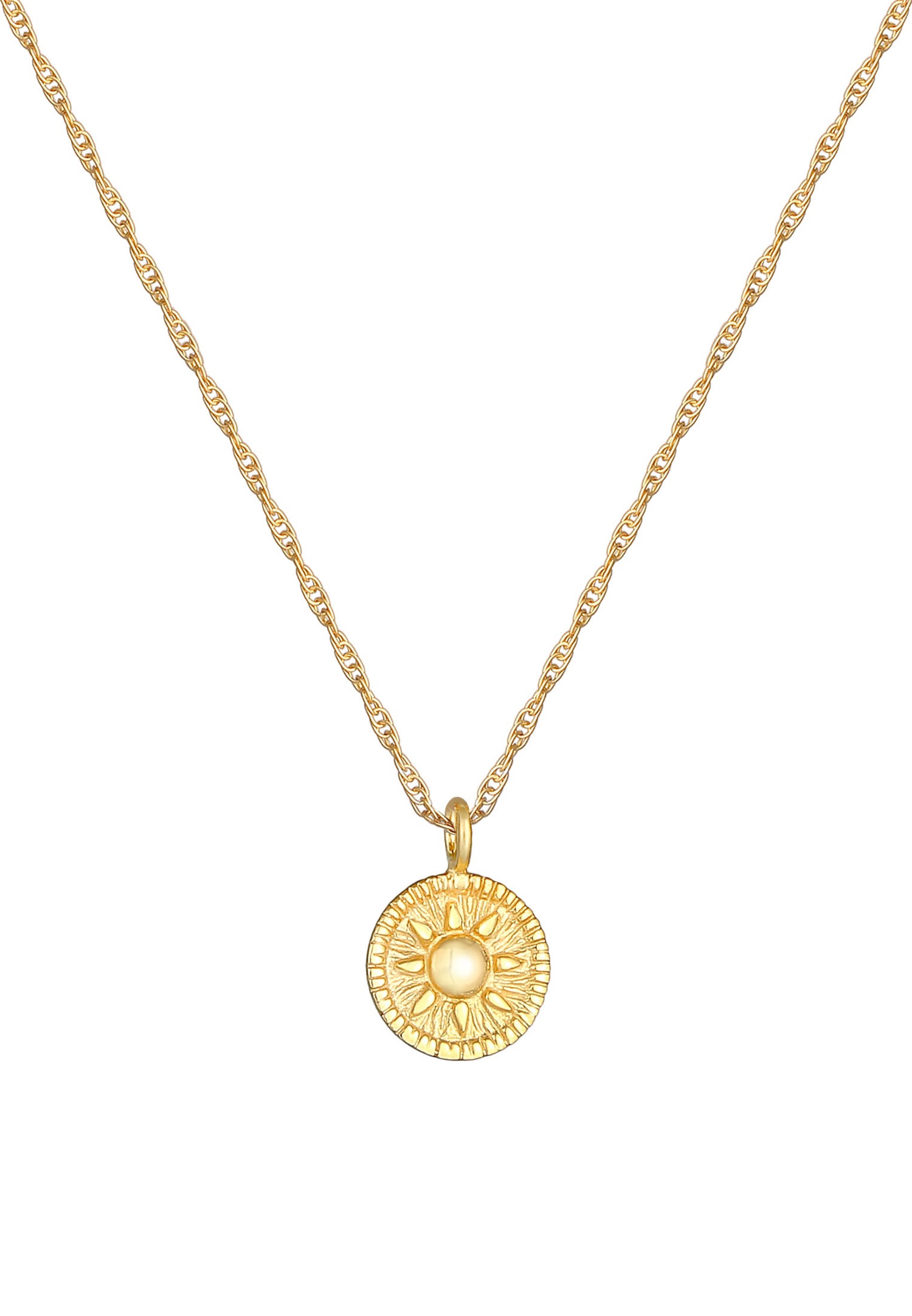 Elli Femmes Pendentif Cordon Pièce de Monnaie Ronde Soleil Tendance Vintage en Argent Sterling 925