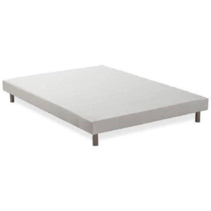 Base de cama estofada com ripas 140 x 190 cm - Madeira maciça branca + Pés - DEKO DREAM Rakenne