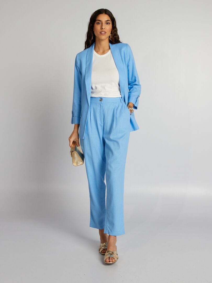 Pantalones de lino de corte zanahoria - AZUL