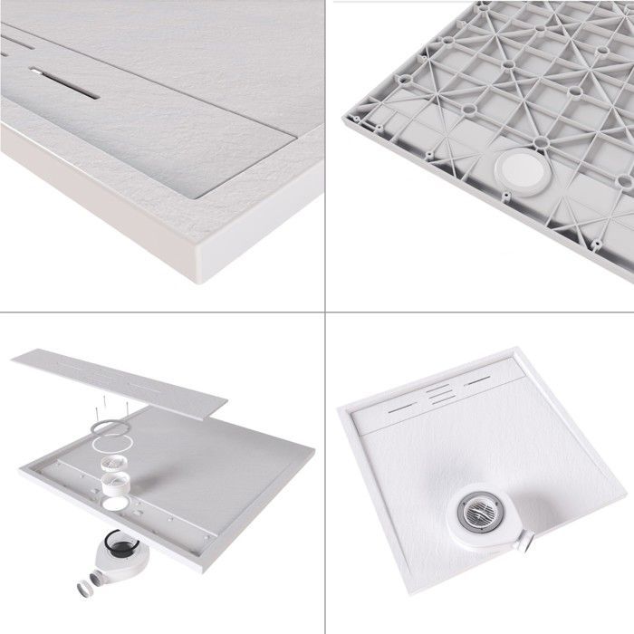 HIEMAL Shower tray + drain in stone-colored look - White, Model - 90 x 170 cm
