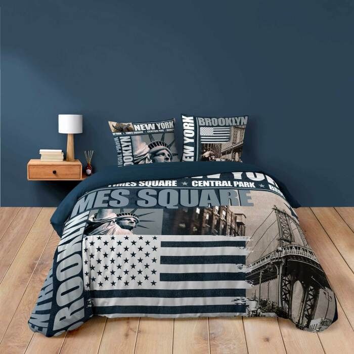 Funda nórdica 240x220 cm 100% algodón 42 hilos Brooklyn azul + 2 fundas de almohada 63x63 - Douceur d'Intérieur